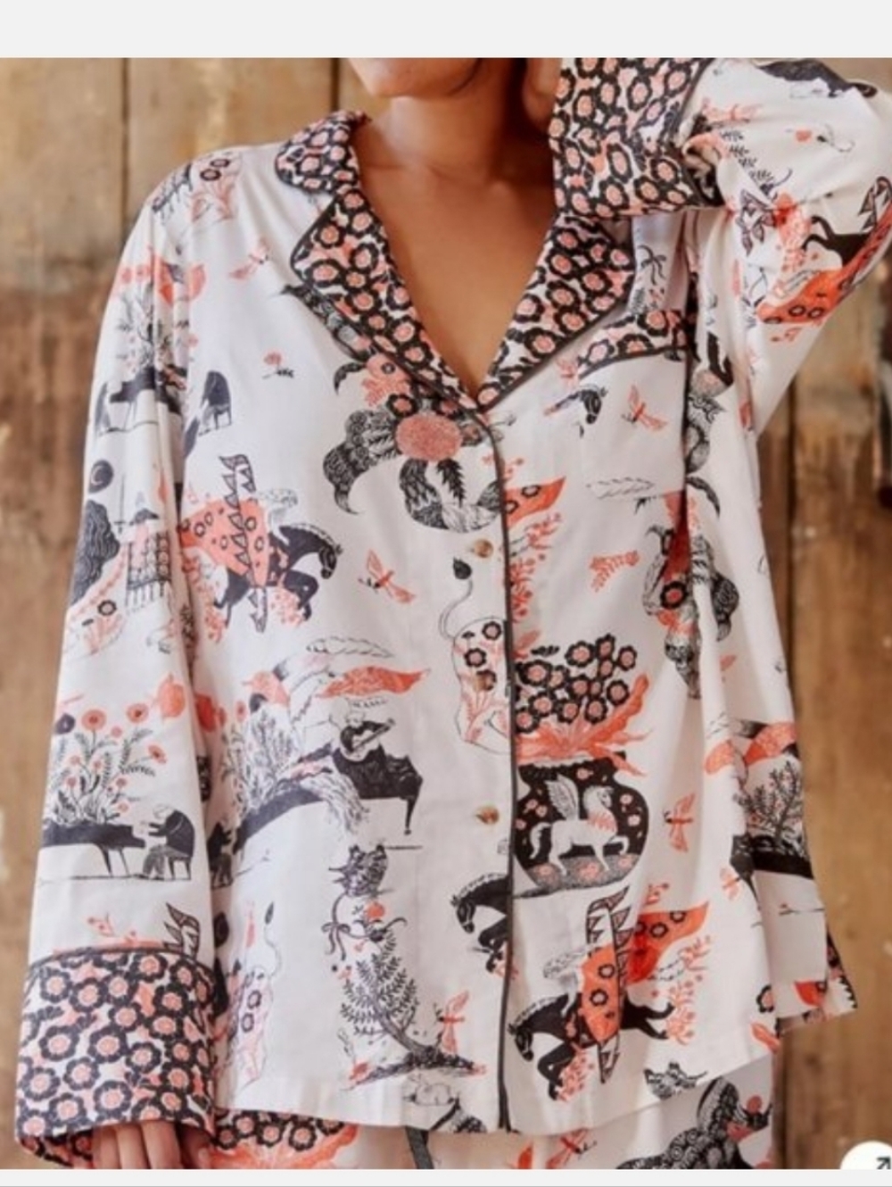 Sanae Sugimoto for Anthropologie Flannel Sleep Top Size Large